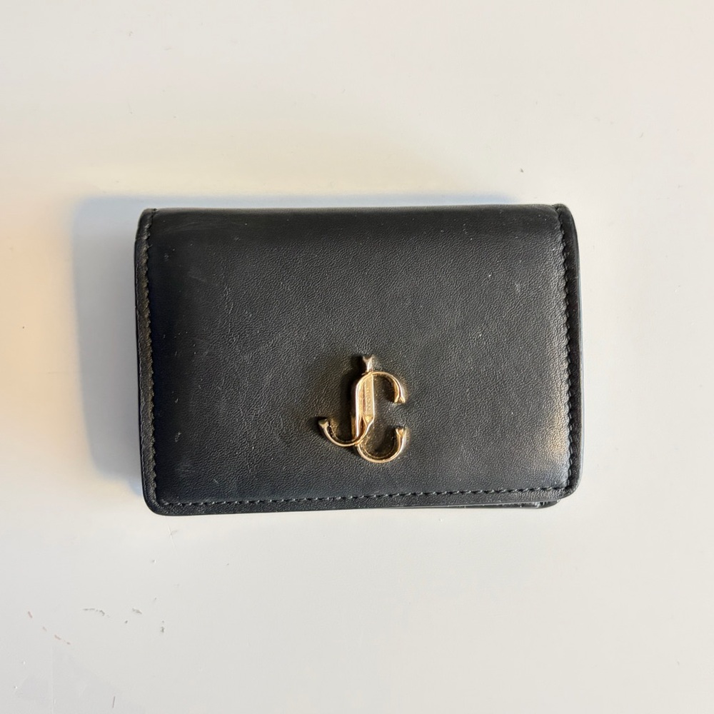 Jimmy Choo Black Leather small Wallet/Card holder with Gold Accents